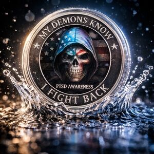 Fight Back: Skull-Emblazoned PTSD Challenge Coin for Veterans' Resilience